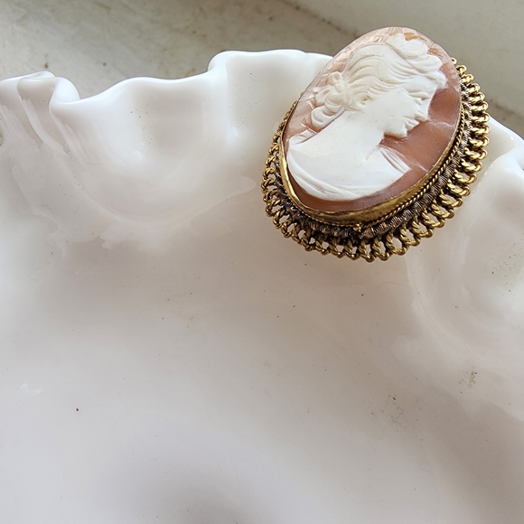Reserved MIKEYSMIMI 1900s antique estate cameo brooch pendant hand carved shell - Picture 5 of 16